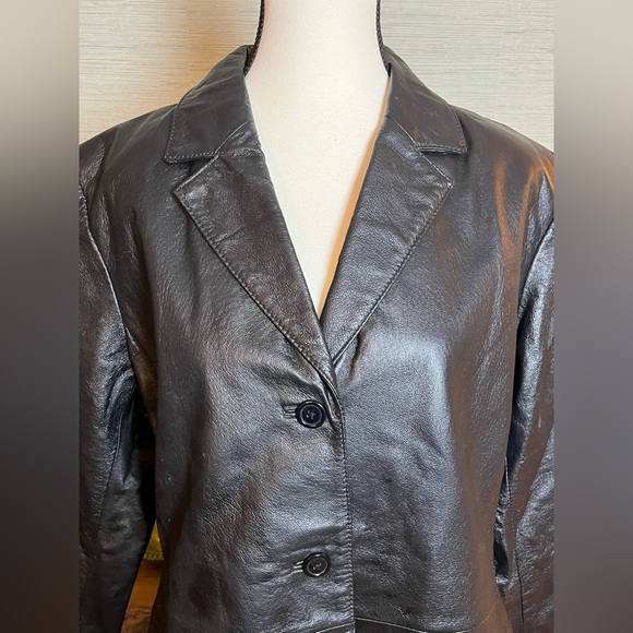 VTG David Benjamin Leather Trench Coat Jacket Womens Size 14 Long Sleeve Black - Picture 3 of 9